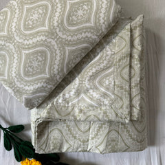 Set of 2 Reversible Dohars - Light Green and White with Abstract Symmetric Traditional Print (100% Cotton)