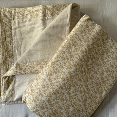 Set of 2 Reversible Dohars - Floral Ochre Yellow Print on White Base (100% Cotton)