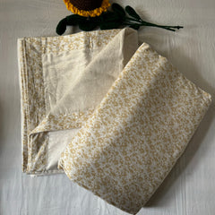 Set of 2 Reversible Dohars - Floral Ochre Yellow Print on White Base (100% Cotton)