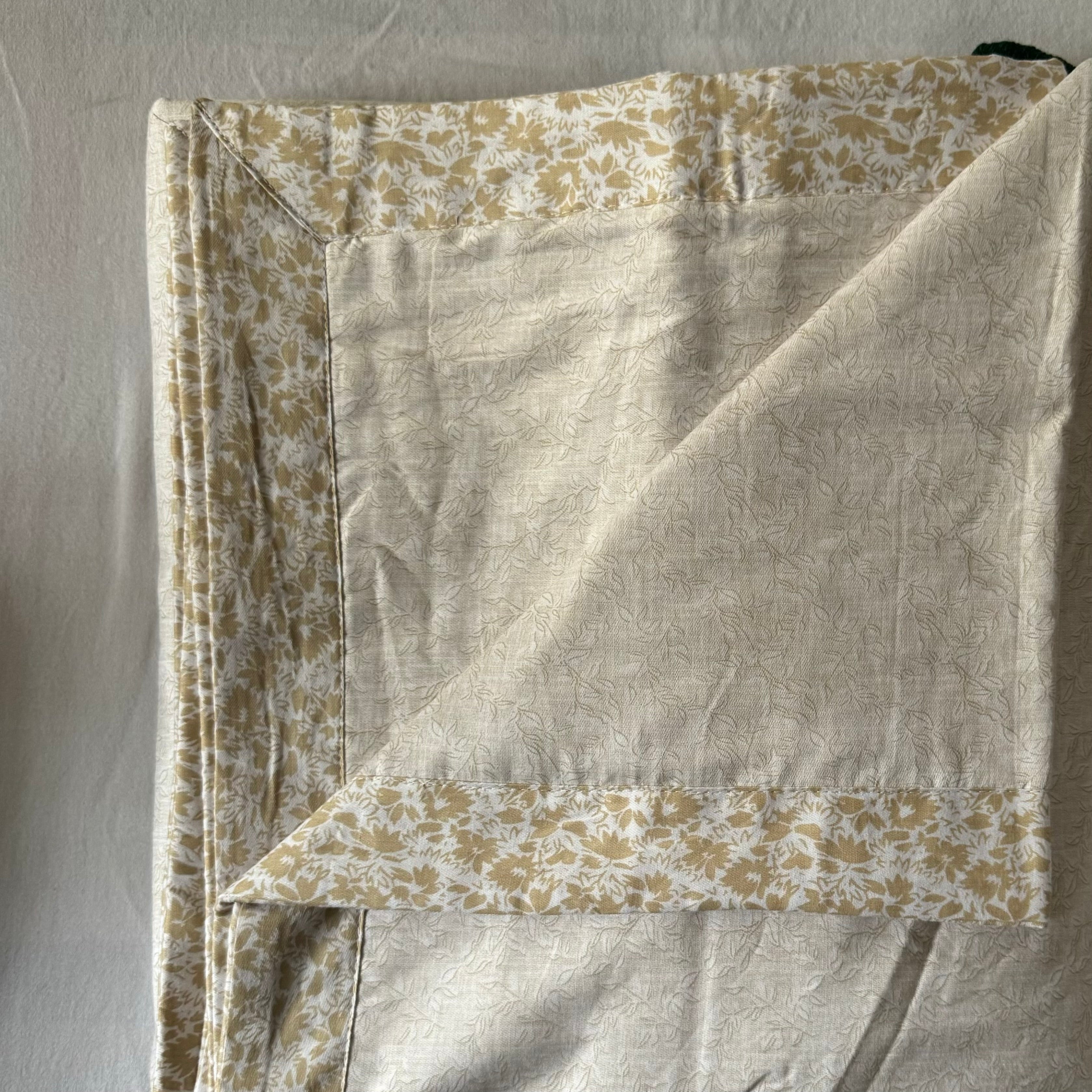 Set of 2 Reversible Dohars - Floral Ochre Yellow Print on White Base (100% Cotton)