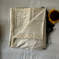 Set of 2 Reversible Dohars - Floral Ochre Yellow Print on White Base (100% Cotton)