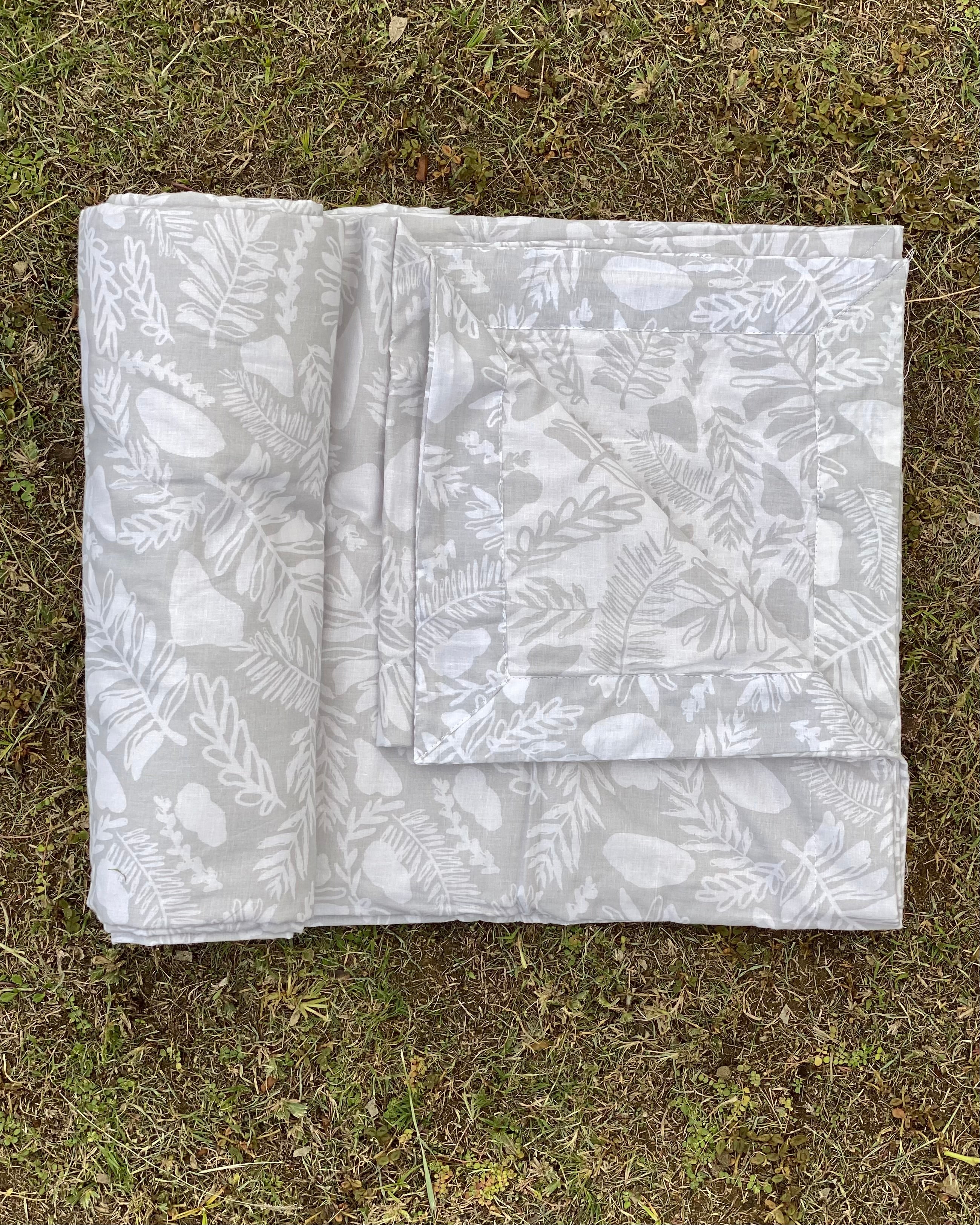 White & Grey Floral Reversible Dohar with Grey Filled Floral Print