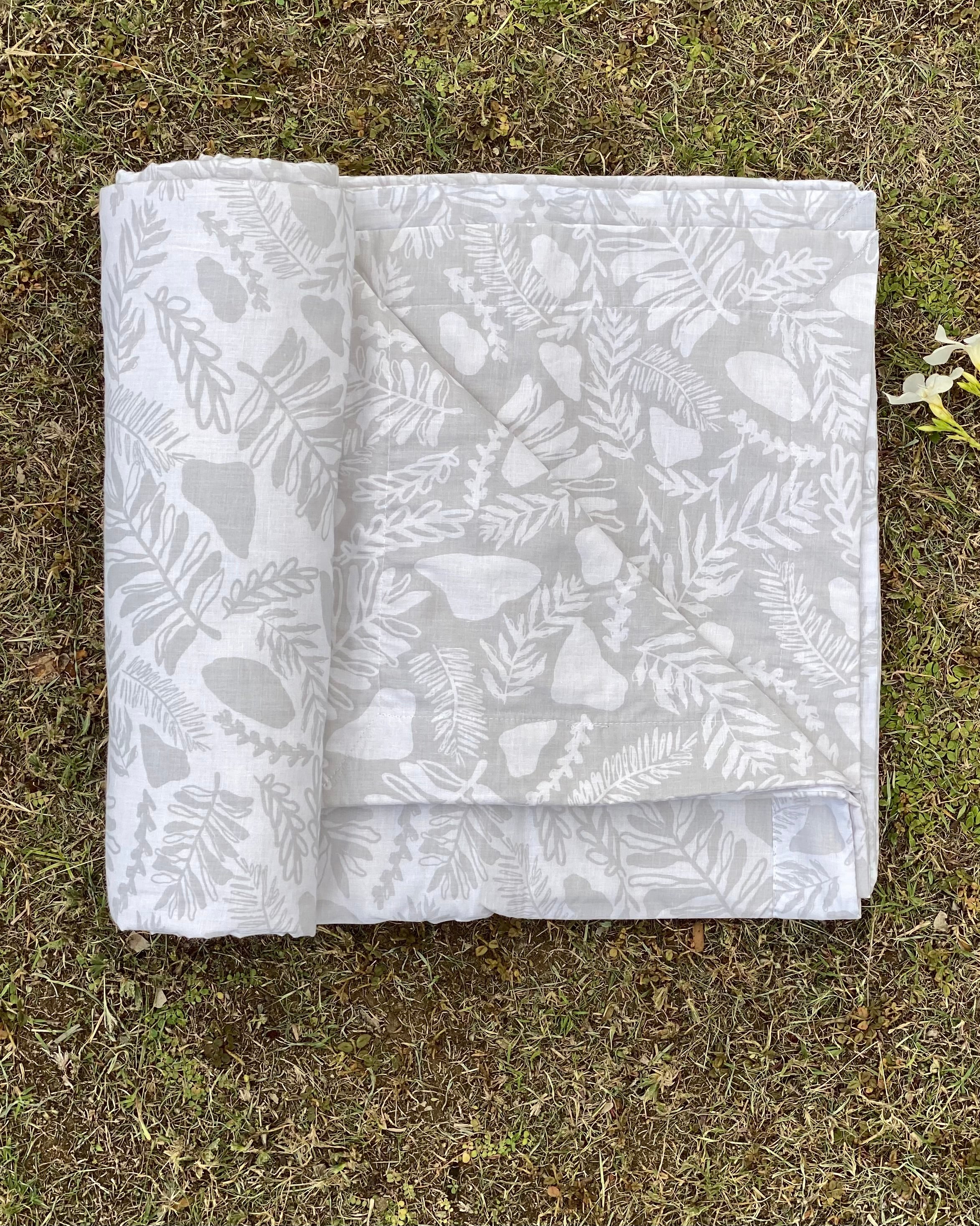 Set of 2 Reversible Dohars - Grey Filled Floral Print on White Base and White Filled Floral Print on Grey Base, each measuring 1.5 x 2.3 meters