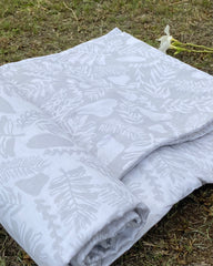 Set of 2 Reversible Dohars - Grey Filled Floral Print on White Base and White Filled Floral Print on Grey Base, each measuring 1.5 x 2.3 meters