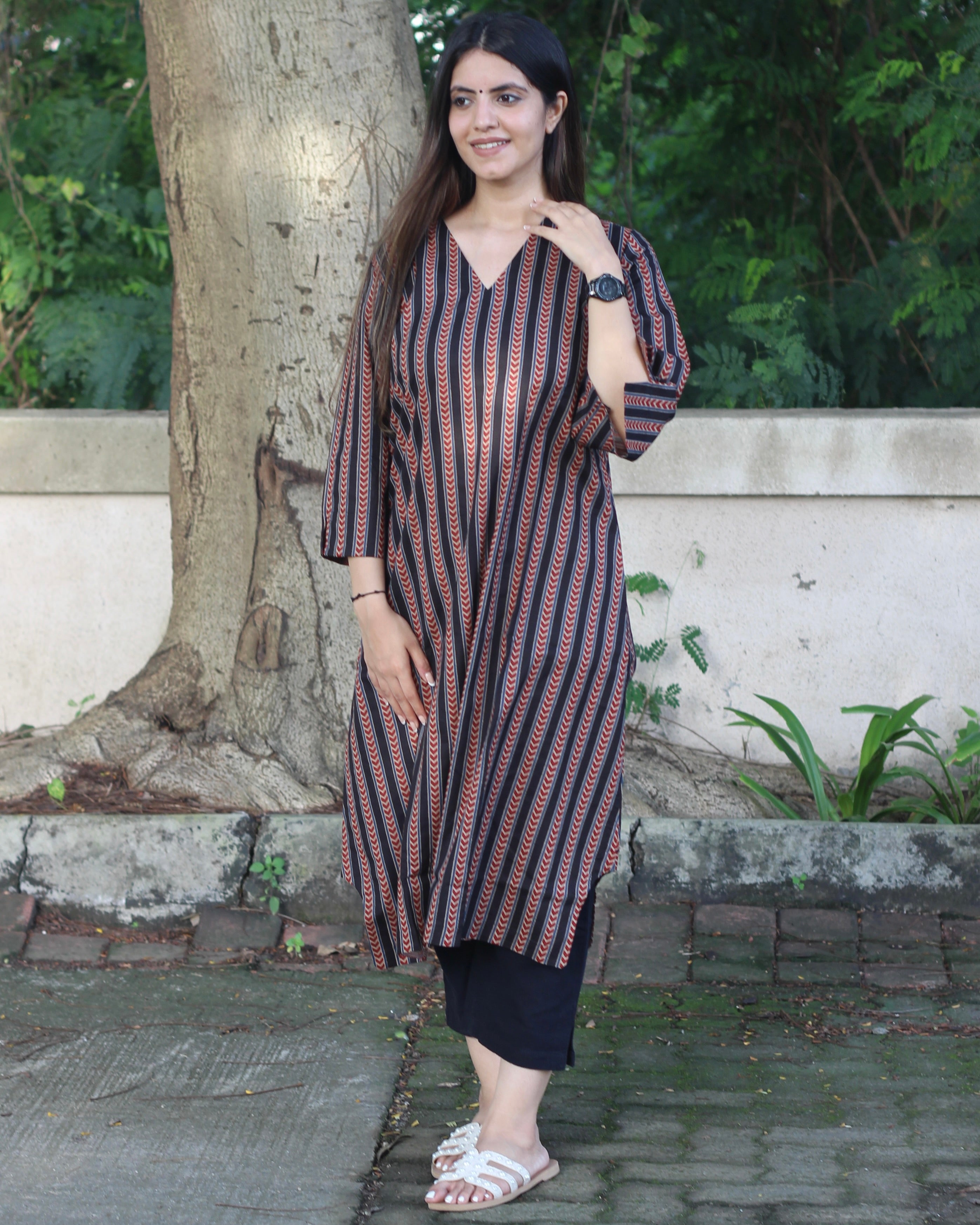 Pure Cotton Ajrakh Stripe Printed Kurta