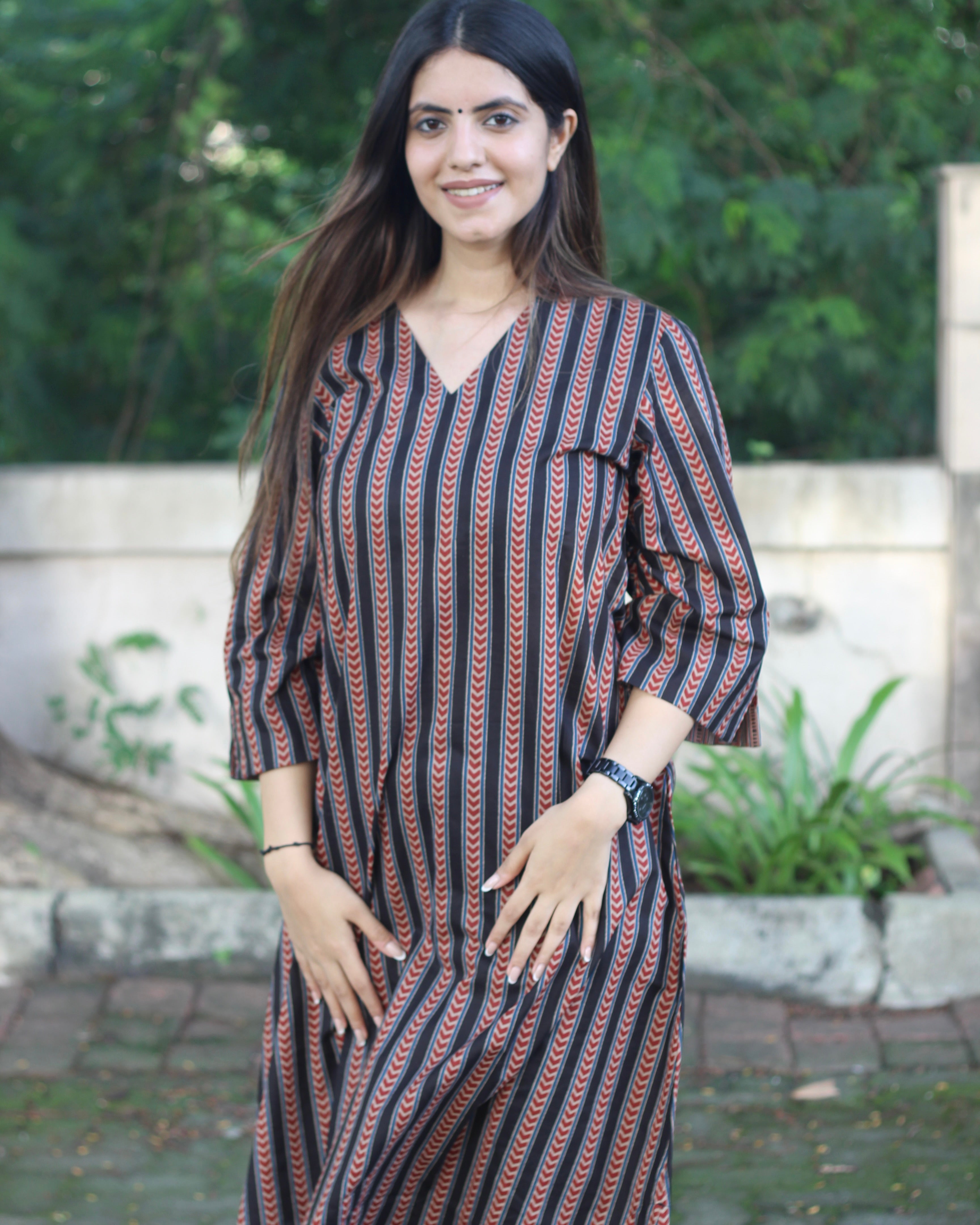 Pure Cotton Ajrakh Stripe Printed Kurta