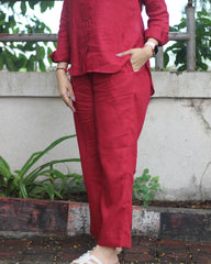 Bebo's Cherry Red Premium Linen Co-ord Set - Celebrity-Inspired Shirt and Pants, Chic and Affordable