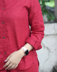 Bebo's Cherry Red Premium Linen Co-ord Set - Celebrity-Inspired Shirt and Pants, Chic and Affordable