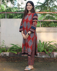 Royal Red Handblock Cotton Kurta