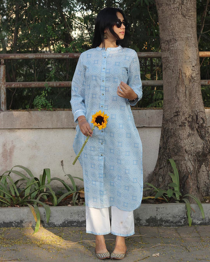 Blue Geometrical Kurta set in Premium cotton