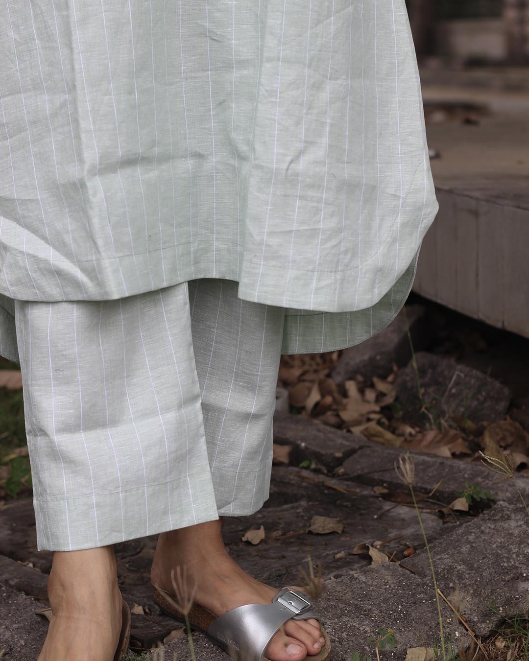 SAADGI 2.0: Premium linen Pistastripe Kurta Set