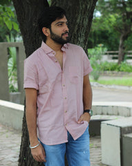 Peach pink Pure Linen half Sleeves Shirt for Men