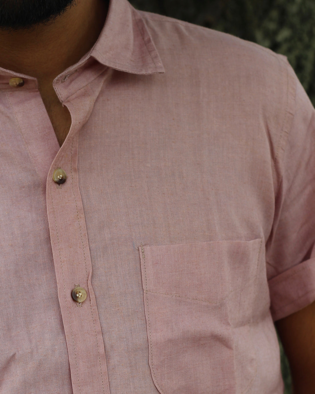 Peach pink Pure Linen half Sleeves Shirt for Men