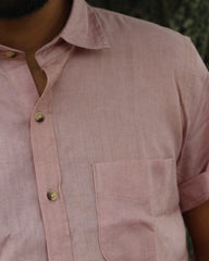 Peach pink Pure Linen half Sleeves Shirt for Men