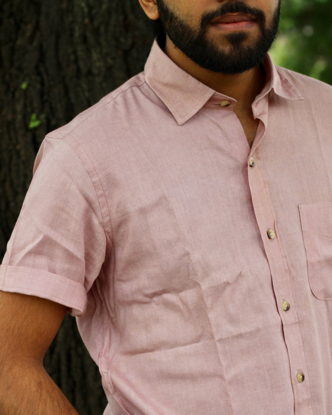 Peach pink Pure Linen half Sleeves Shirt for Men