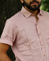 Peach pink Pure Linen half Sleeves Shirt for Men