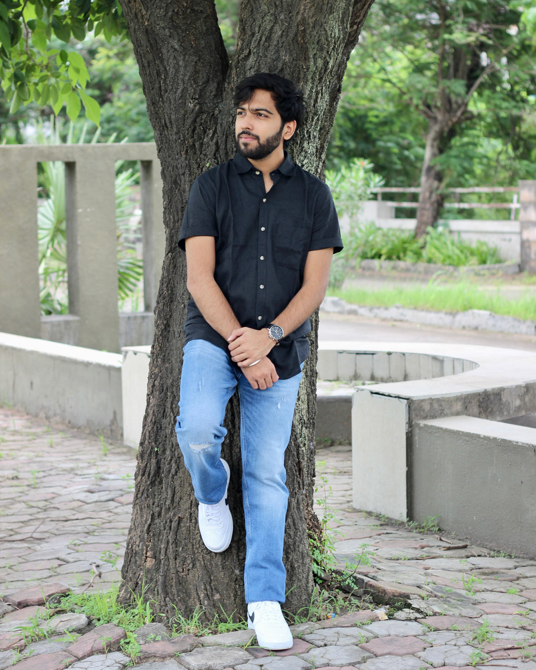 Black Pure Linen half Sleeves Shirt for Men