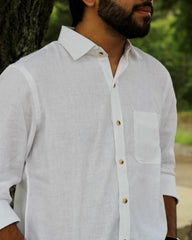 White Pure Linen full Sleeves Shirt for Men