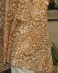 Mustard Harmony Long Kurta in premium cotton with mustard yellow and white floral-geometric print, styled with white pants