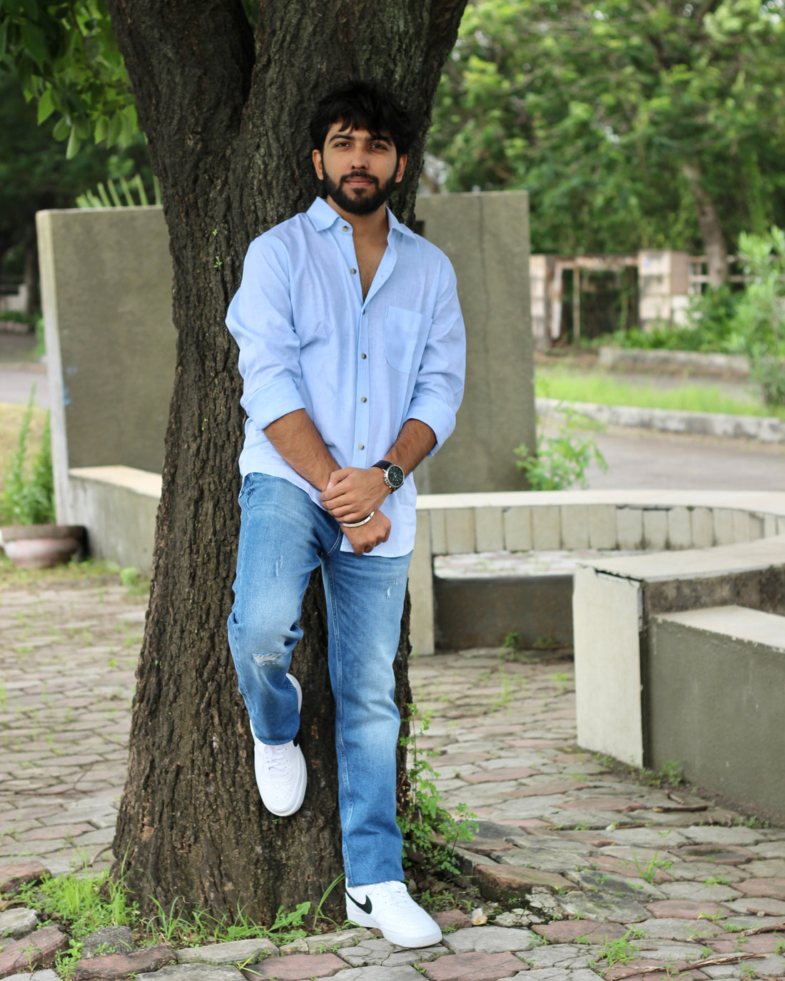 Sky blue Pure Linen full Sleeves Shirt for Men