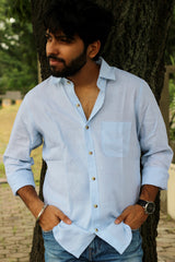 Sky blue Pure Linen full Sleeves Shirt for Men