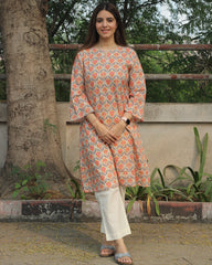 Ikkat Harmony Long Kurta in Premium cotton