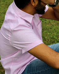 Baby pink Pure Linen half Sleeves Shirt for Men