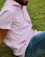 Baby pink Pure Linen half Sleeves Shirt for Men