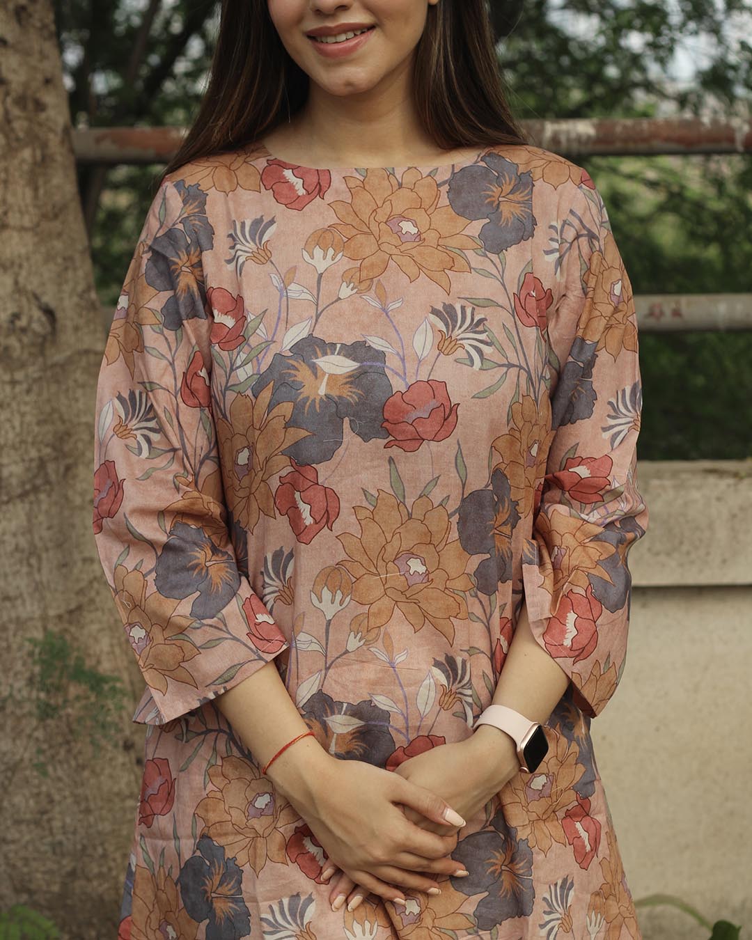 Dusty Bloom A-Line Long Kurta in Premium cotton