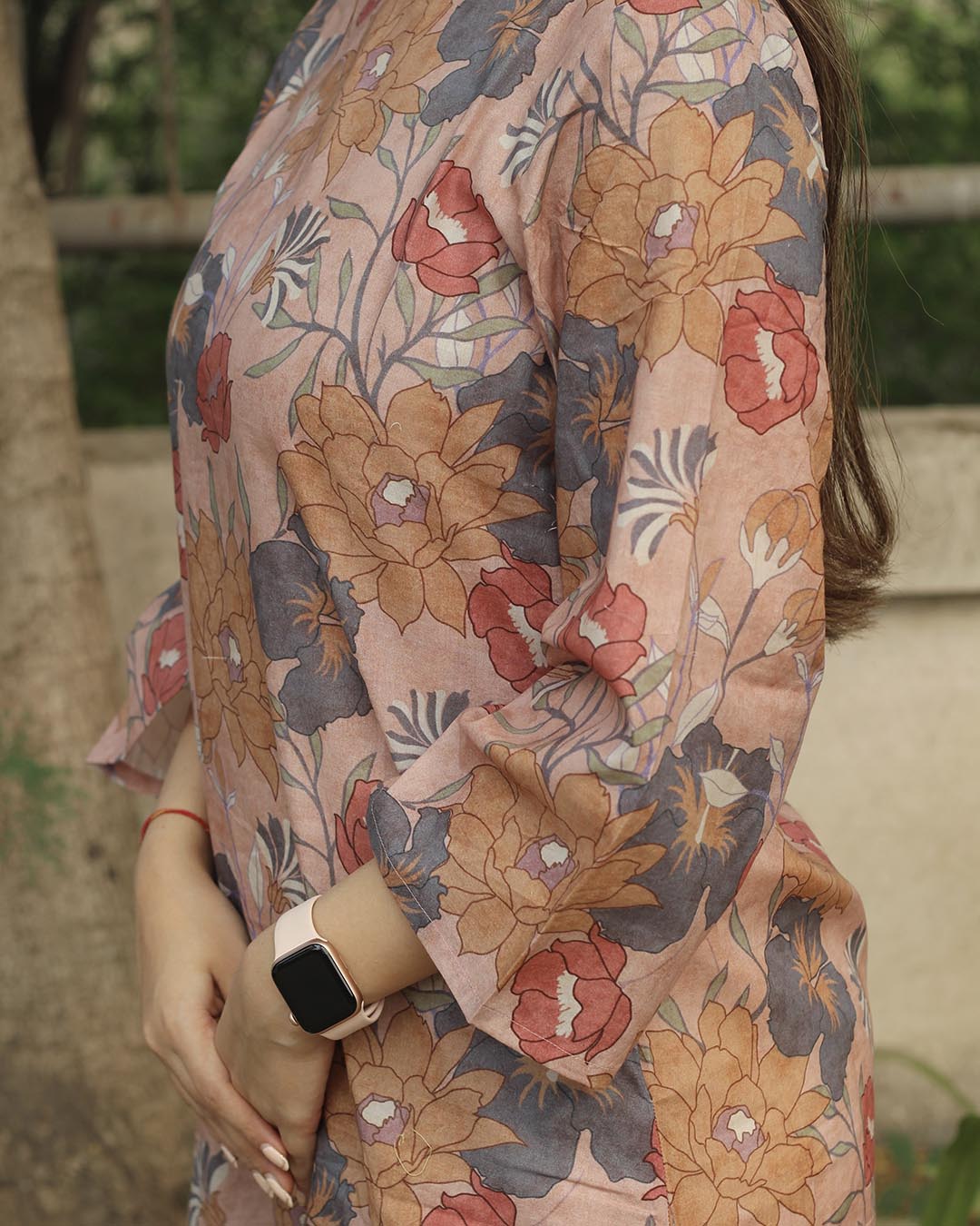 Dusty Bloom A-Line Long Kurta in Premium cotton