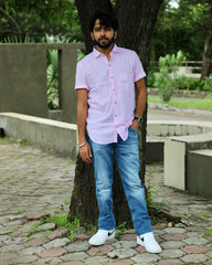 Baby pink Pure Linen half Sleeves Shirt for Men