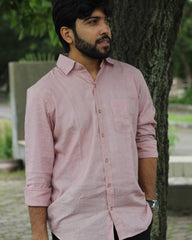 Peach pink Linen full Sleeves Shirt for Men