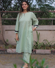 Subtle Moss Premium Cotton Kurta Pant Set