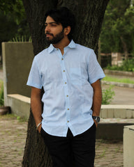 Sky blue Pure Linen half Sleeves Shirt for Men