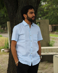 Sky blue Pure Linen half Sleeves Shirt for Men