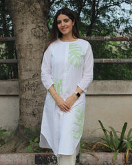 Leaf Elegance Hand-Painted Long Kurta