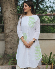 Leaf Elegance Hand-Painted Long Kurta