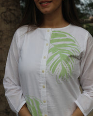 Leaf Elegance Hand-Painted Long Kurta