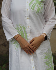 Leaf Elegance Hand-Painted Long Kurta