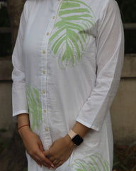 Leaf Elegance Hand-Painted Long Kurta