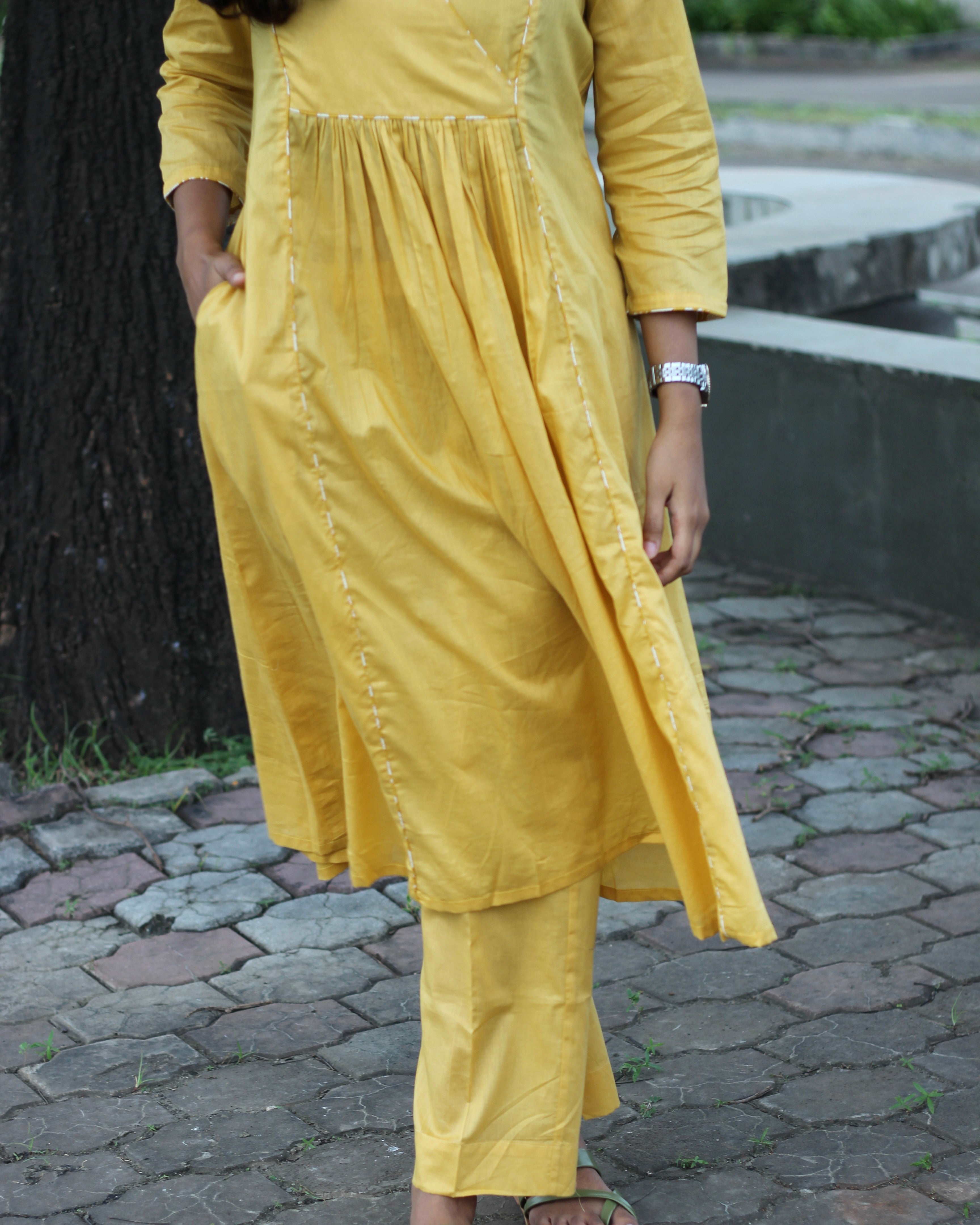 Yellow Beautiful Lucknowi Anarkali Kurta – Indi Ethnics