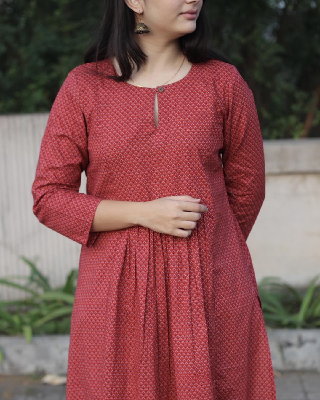 Red Cambric Cotton Printed kurta pant set