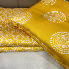 Sunny yellow linen satin mix - match set with stripes bottom, per meter price