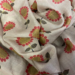 Tabi silk khakhi coloured fabric with flowers - 1.5 Meter in stock