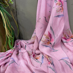 Pastel Watercolor floral print on Pure Chinon fabric
