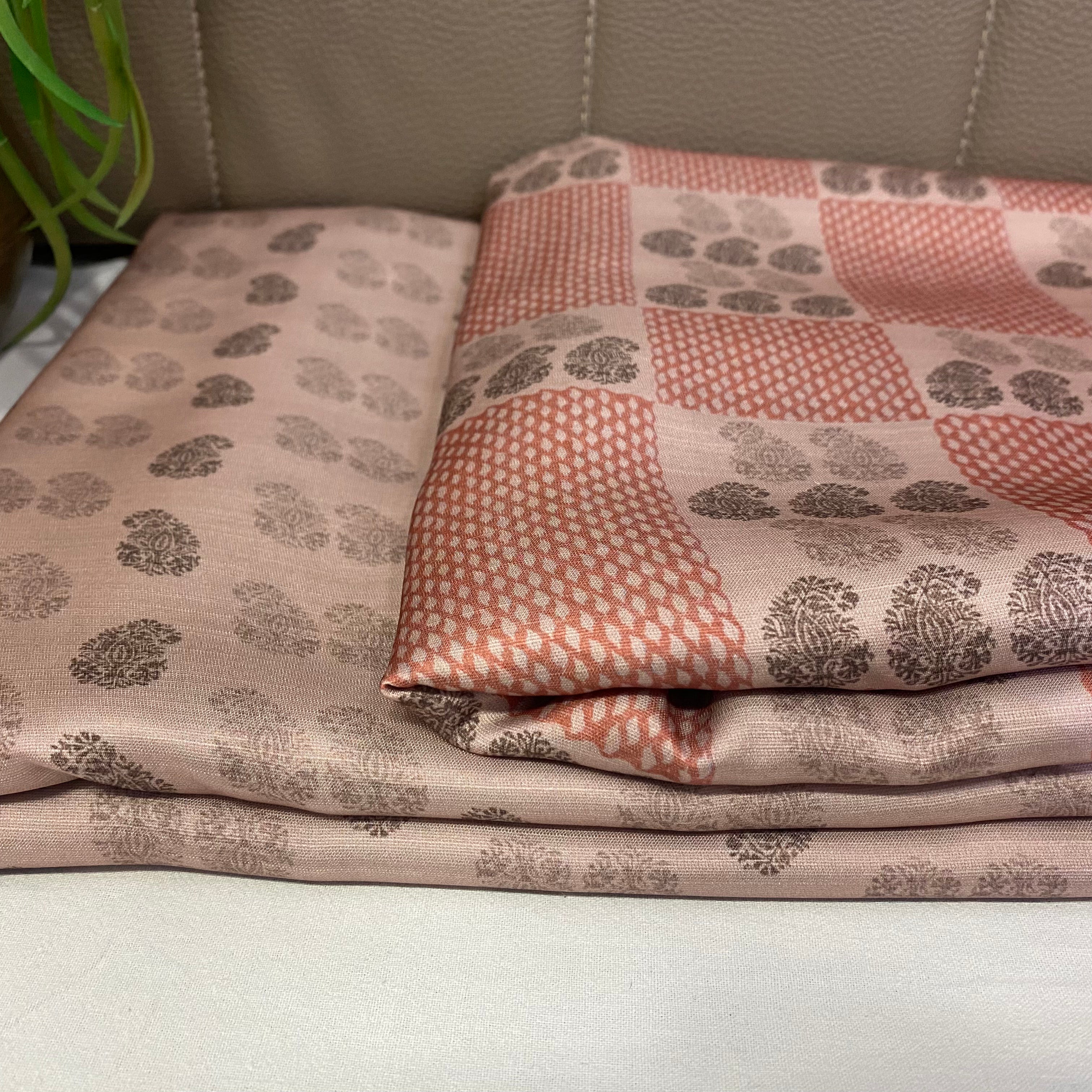 Linen Satin Mix-Match Set in Dusty Pink Abstract print, per meter price