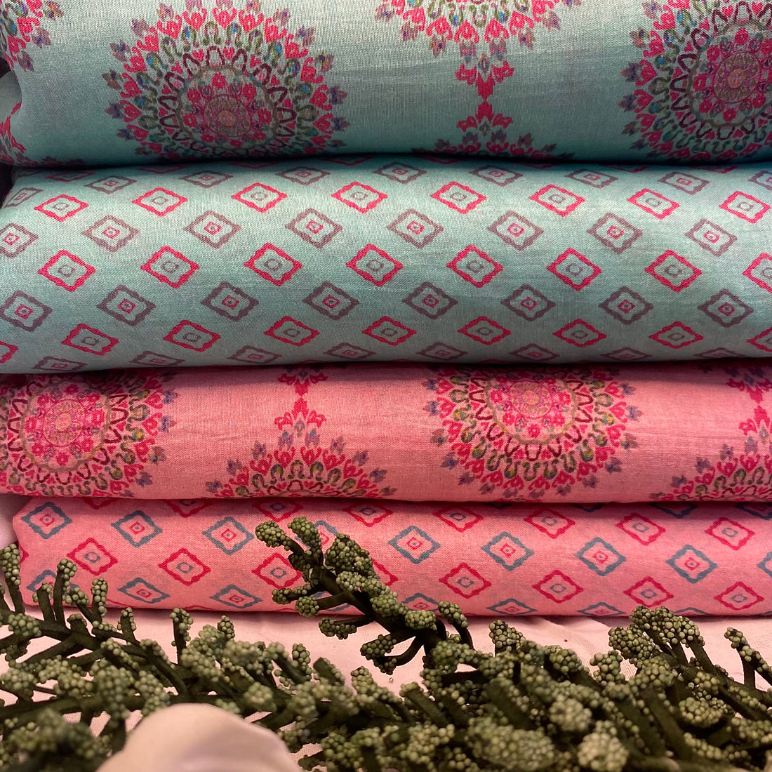 Pure Muslin geometric top bottom Set - pink, per meter price