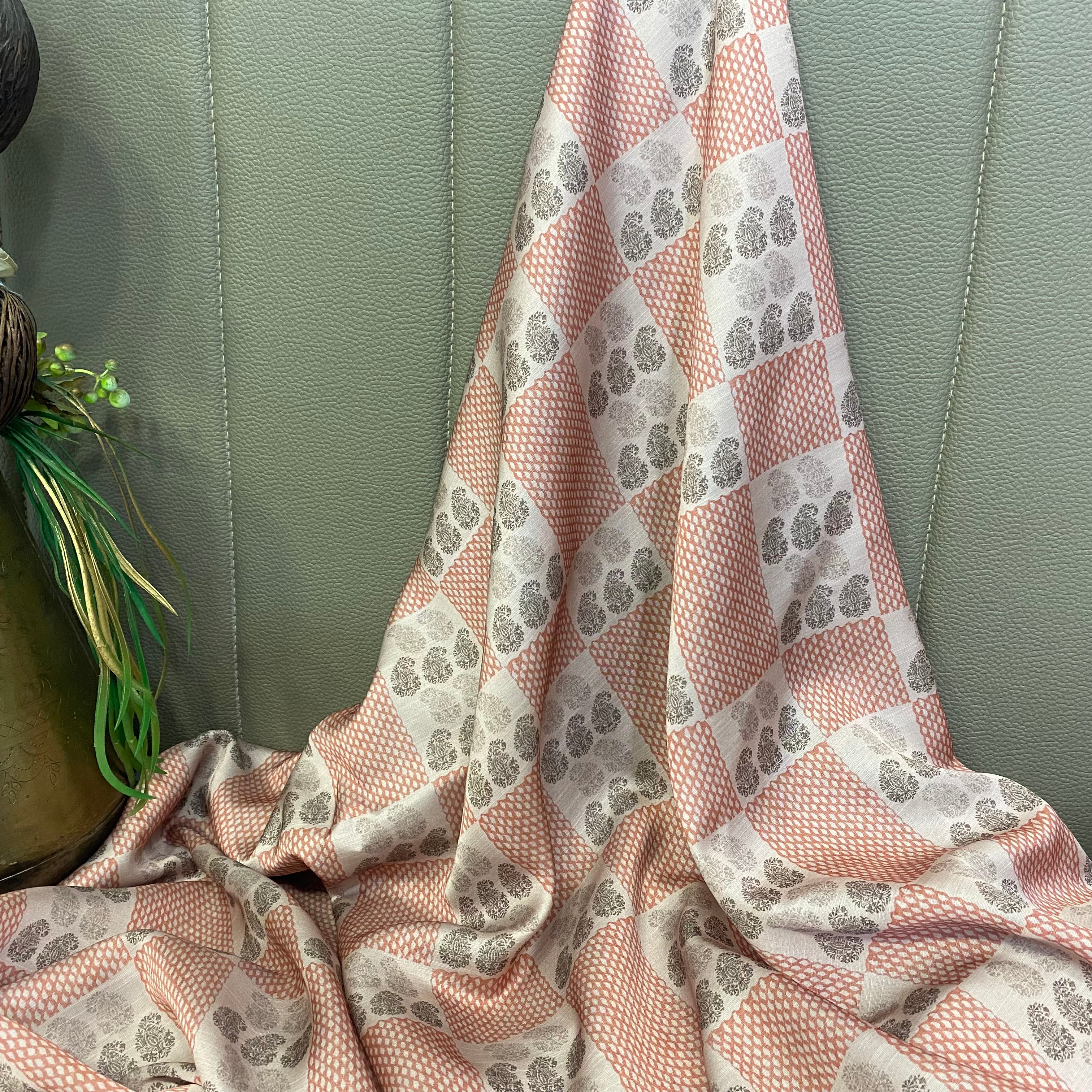 Linen Satin Mix-Match Set in Dusty Pink Abstract print, per meter price