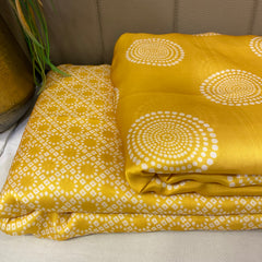 Sunny yellow linen satin mix - match set with stripes bottom, per meter price