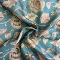 Royal floral print with contrasting stripes bottom on Linen Satin, Per meter price